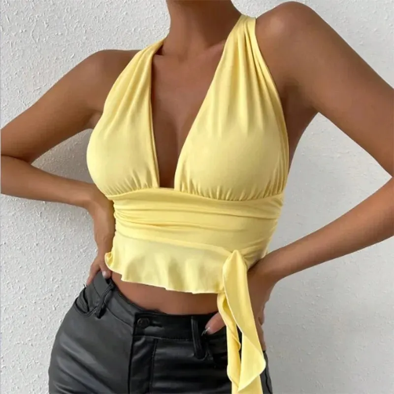 Obsidian Phoenix Women's Luxury Deep V-Neck Pleated Top