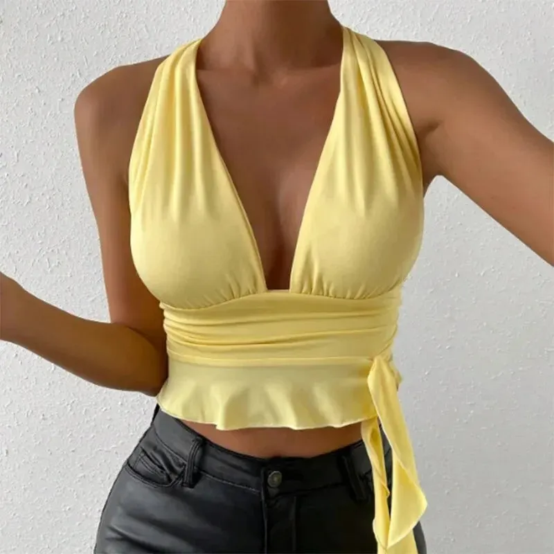 Obsidian Phoenix Women's Luxury Deep V-Neck Pleated Top