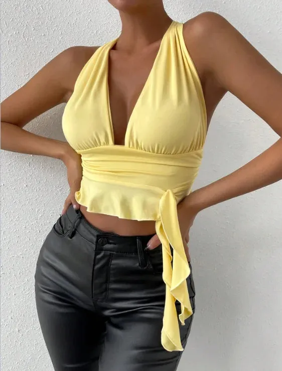 Obsidian Phoenix Women's Luxury Deep V-Neck Pleated Top