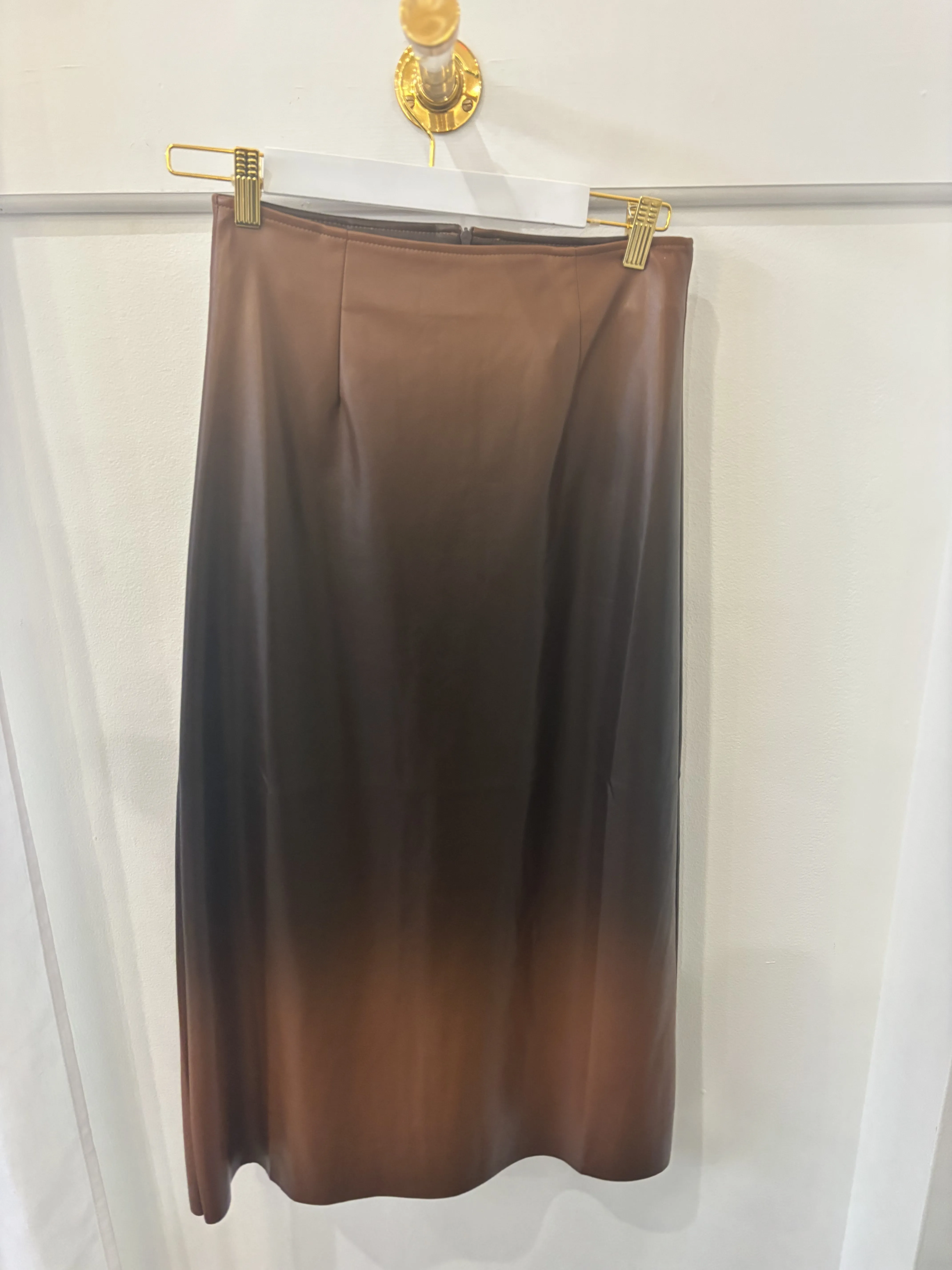 Ombre Vegan Leather Skirt | Coffee