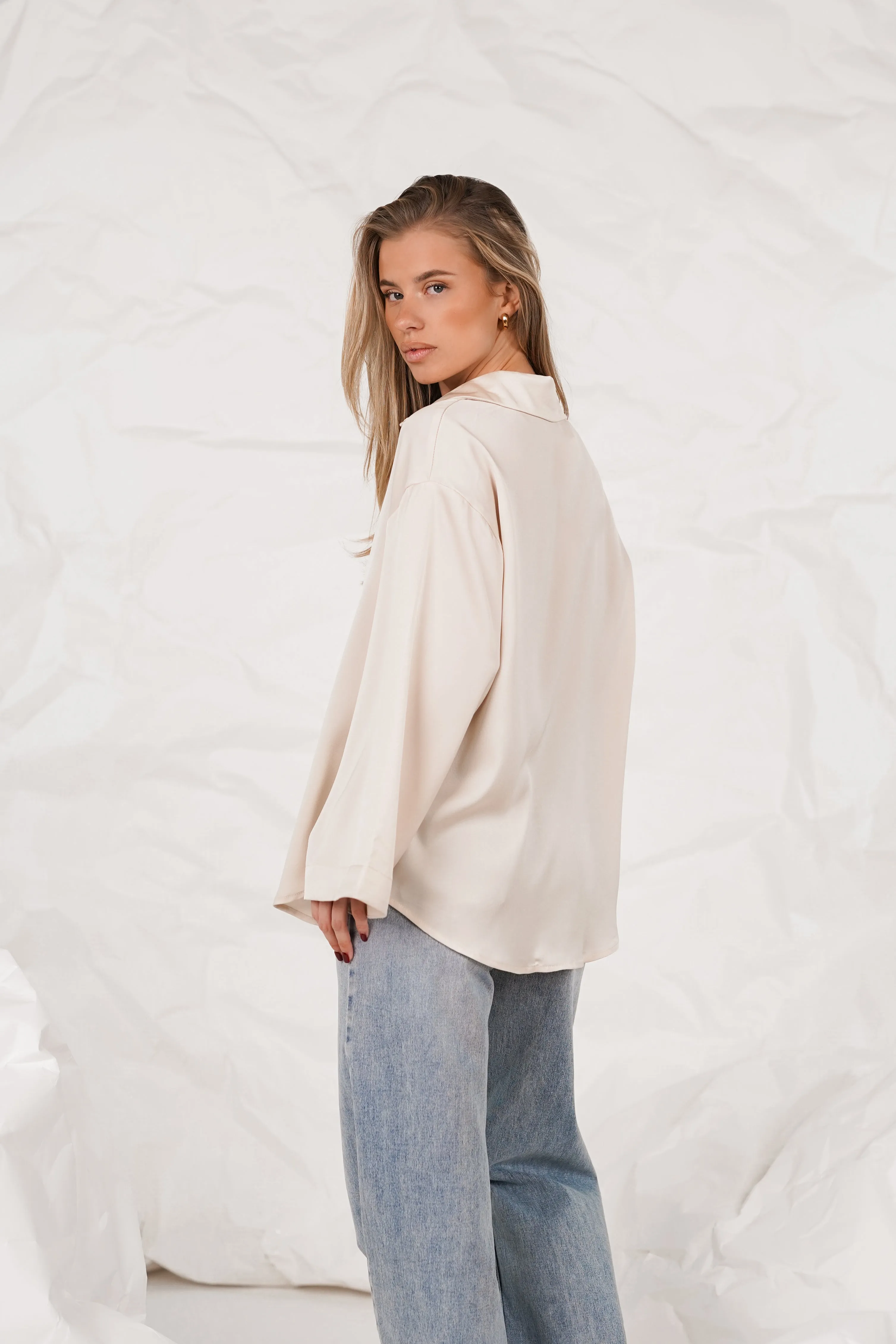 Oversized satin blouse beige - Madelon