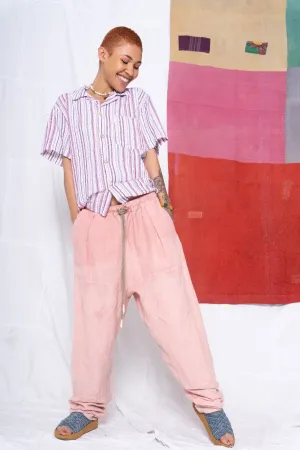 P70 Pleated Easy Pant Wild Silk & Hemp Uneven Dye Rose
