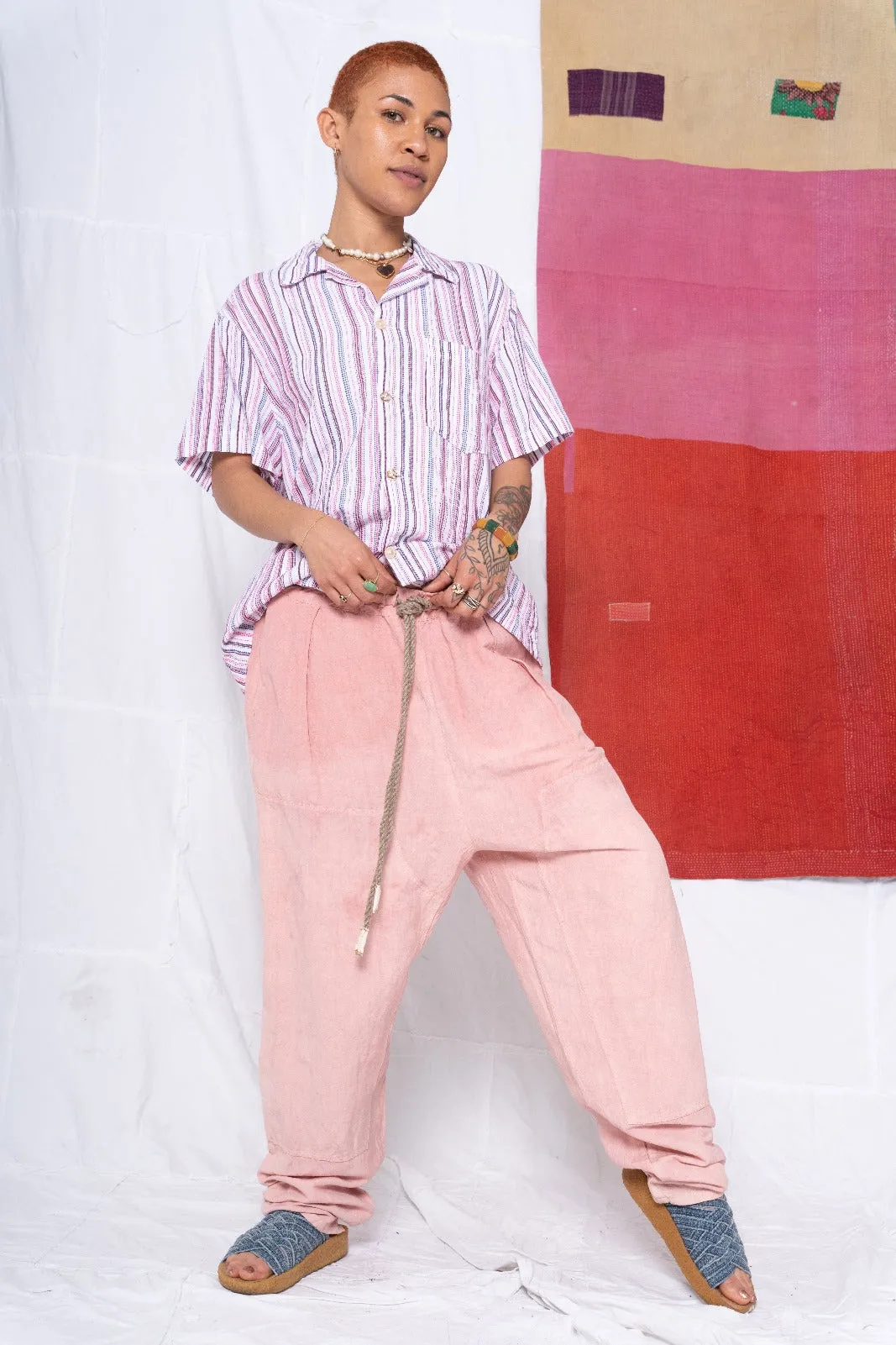 P70 Pleated Easy Pant Wild Silk & Hemp Uneven Dye Rose