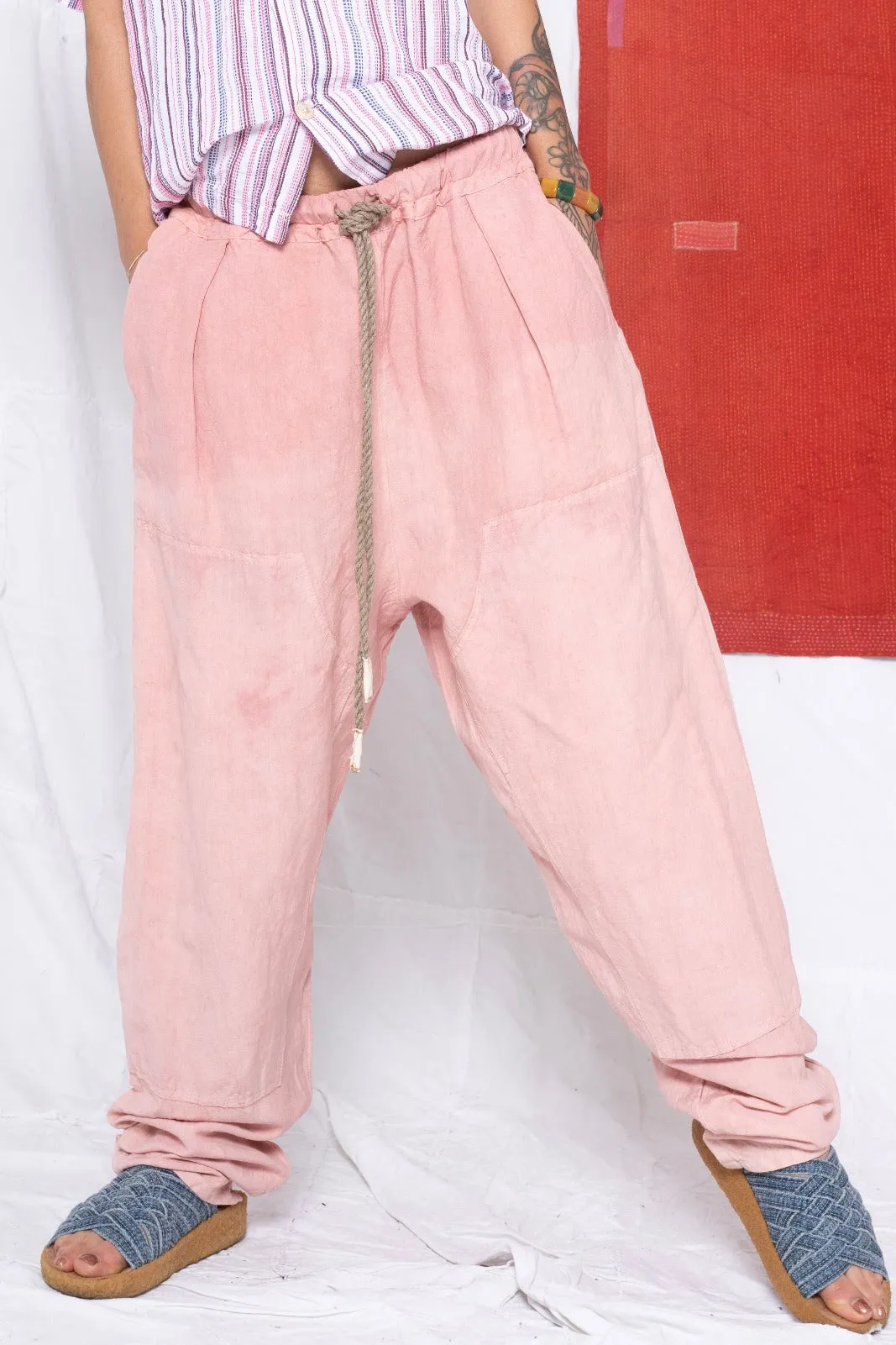 P70 Pleated Easy Pant Wild Silk & Hemp Uneven Dye Rose