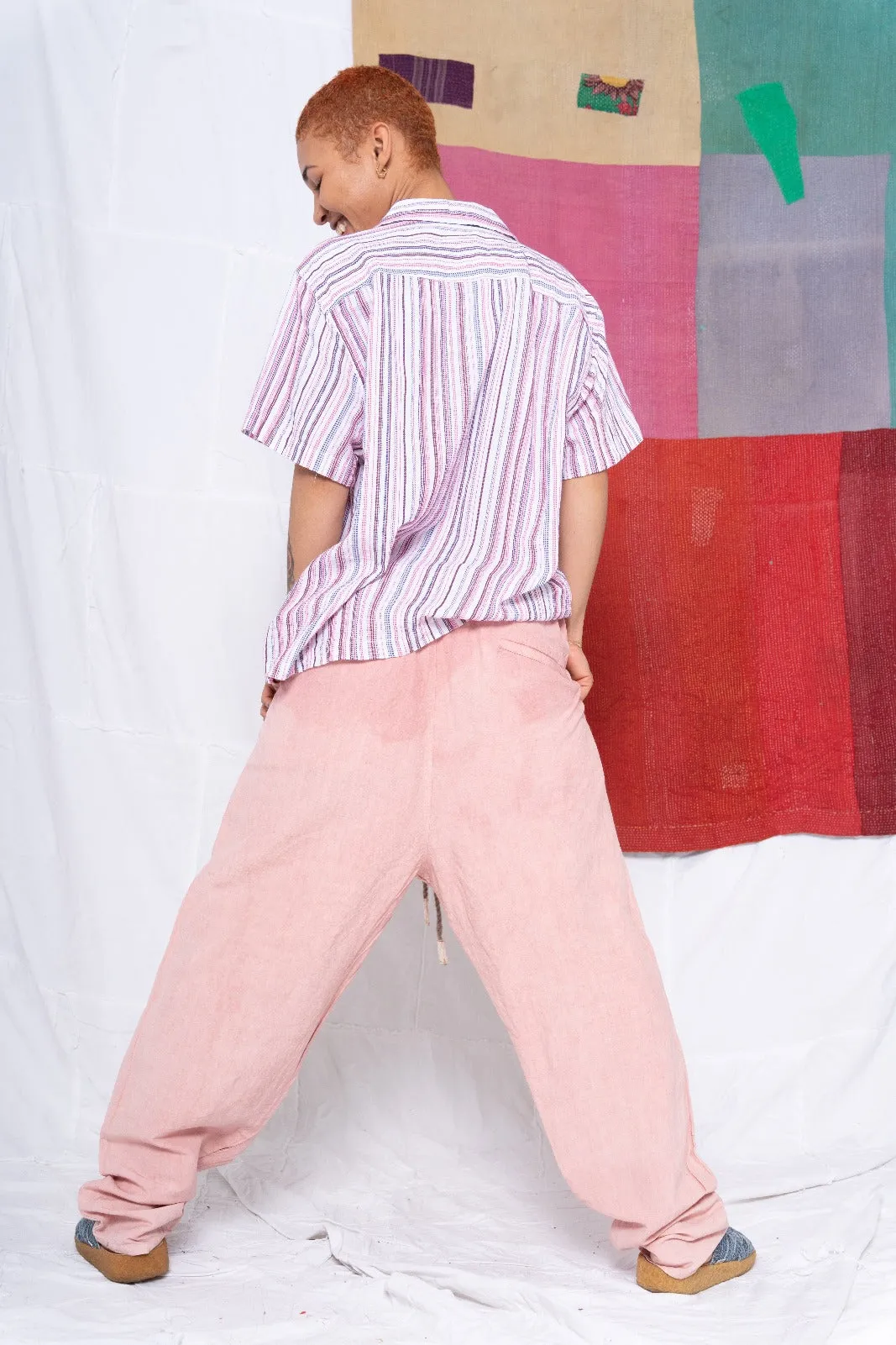 P70 Pleated Easy Pant Wild Silk & Hemp Uneven Dye Rose