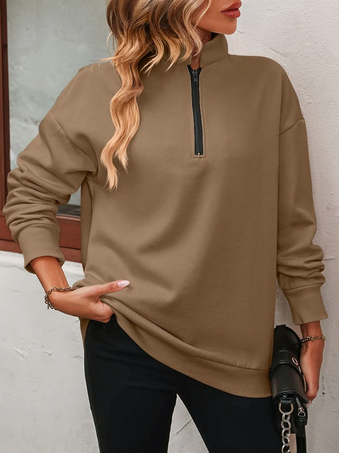 Paige Zip-Up Dropped Shoulder Sweatshirt