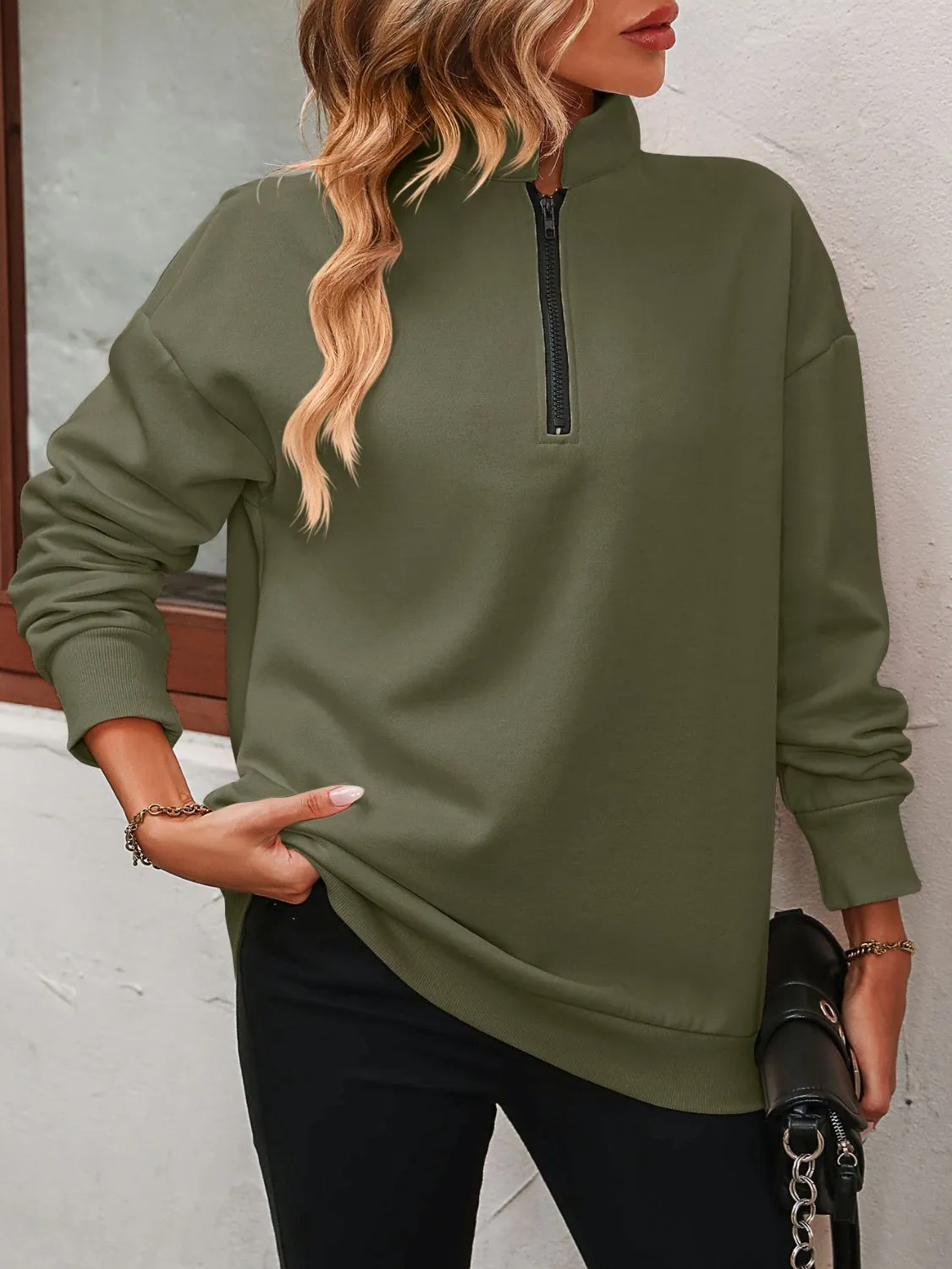 Paige Zip-Up Dropped Shoulder Sweatshirt