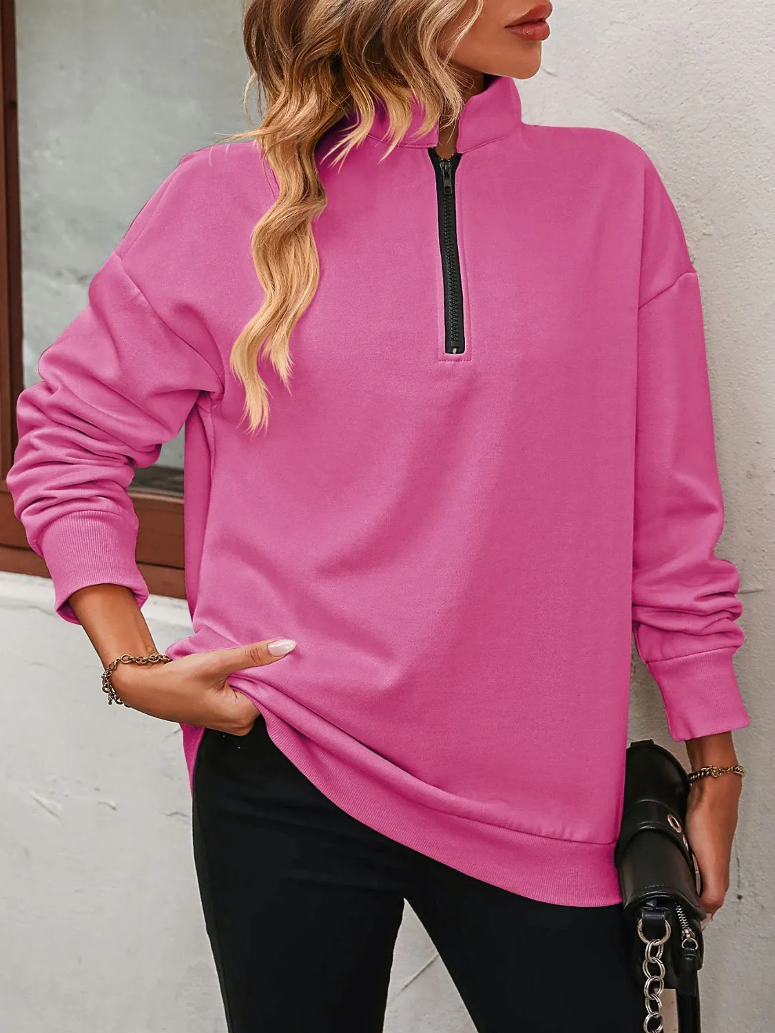 Paige Zip-Up Dropped Shoulder Sweatshirt