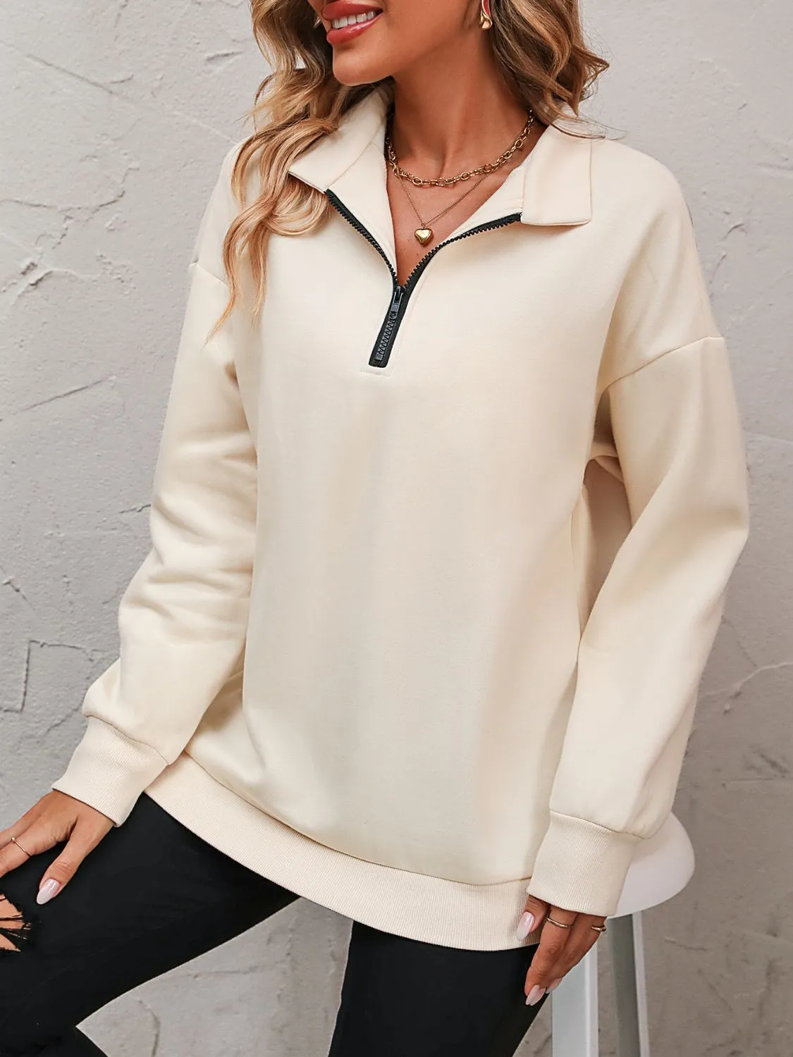 Paige Zip-Up Dropped Shoulder Sweatshirt