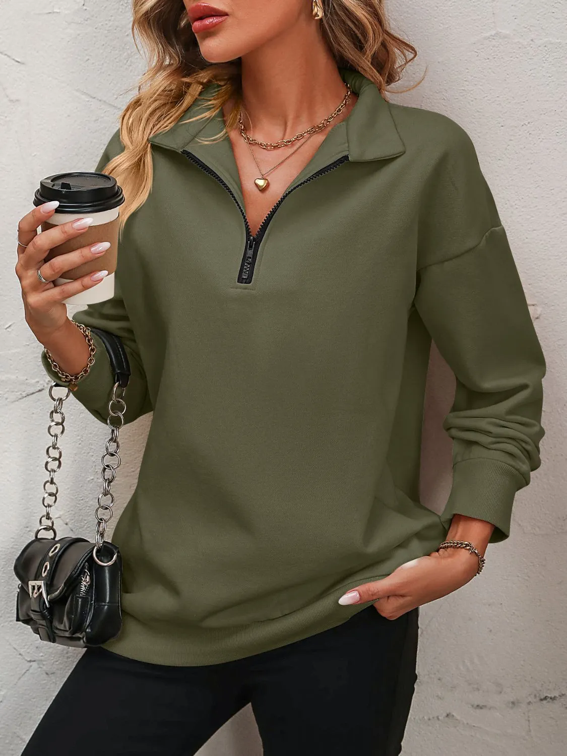 Paige Zip-Up Dropped Shoulder Sweatshirt