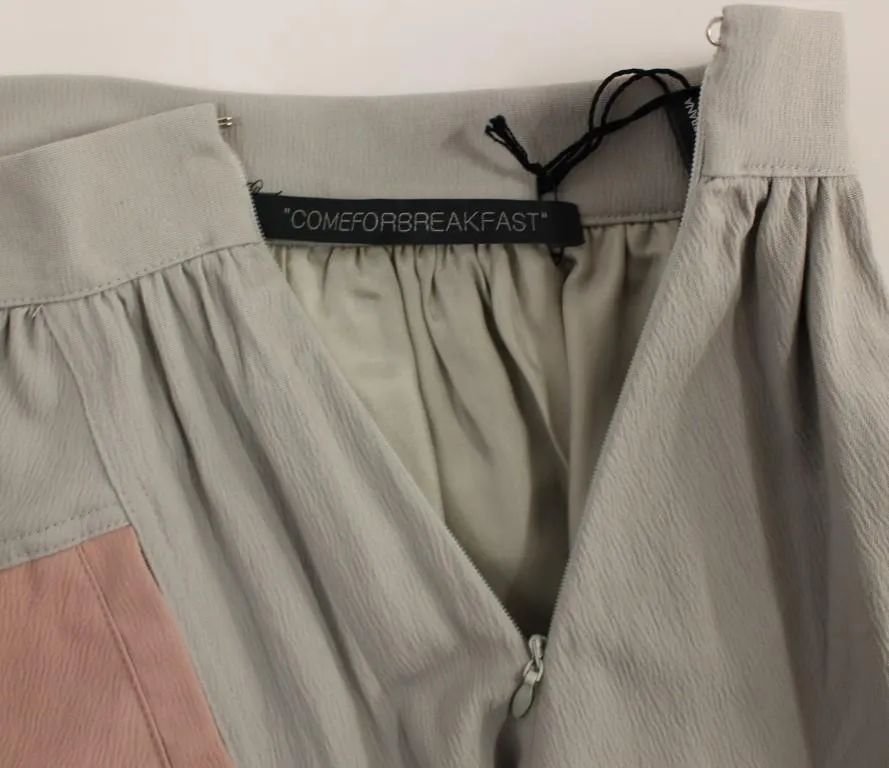 Pink Gray Mini Short Pleated Skirt
