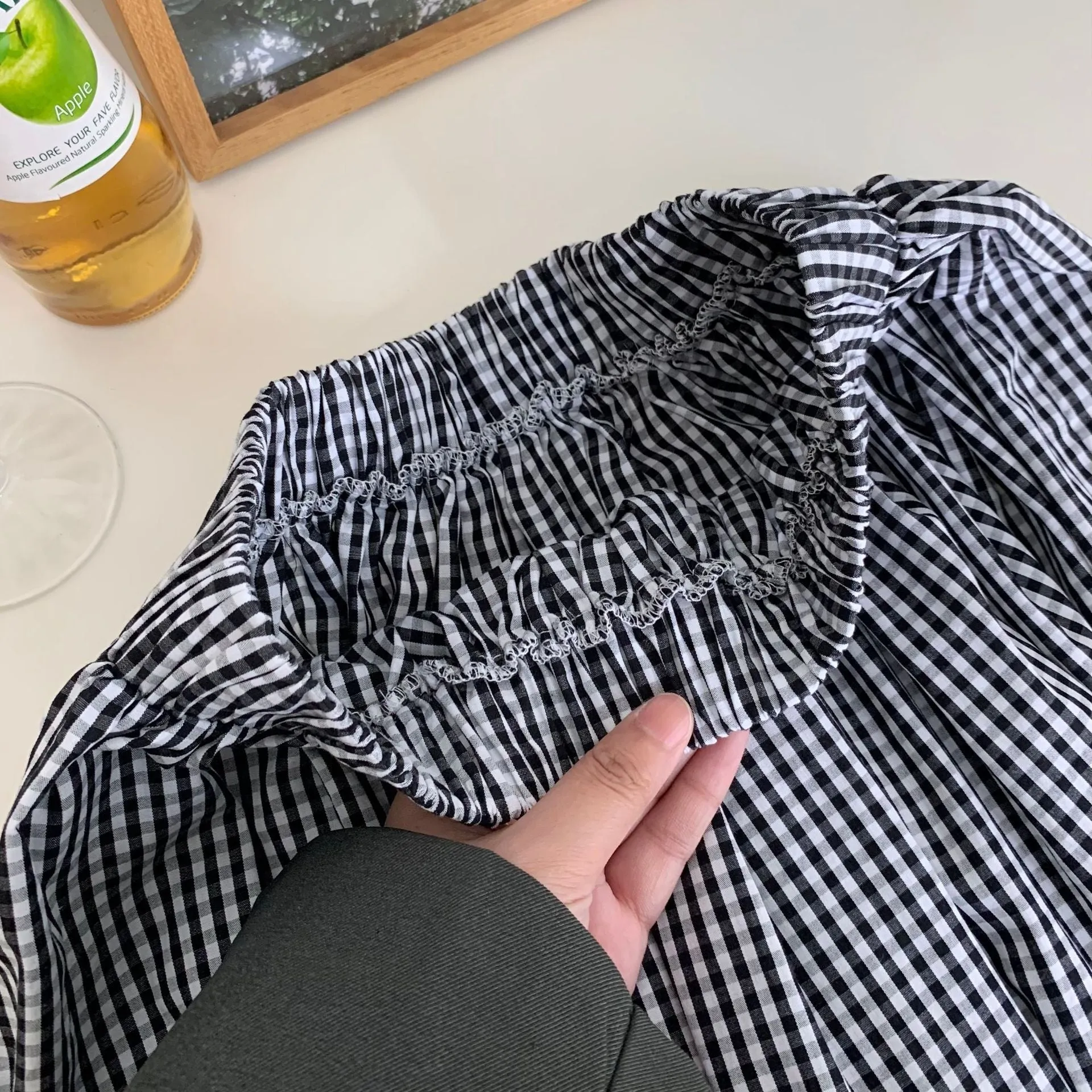 Plaid wood ear skirt