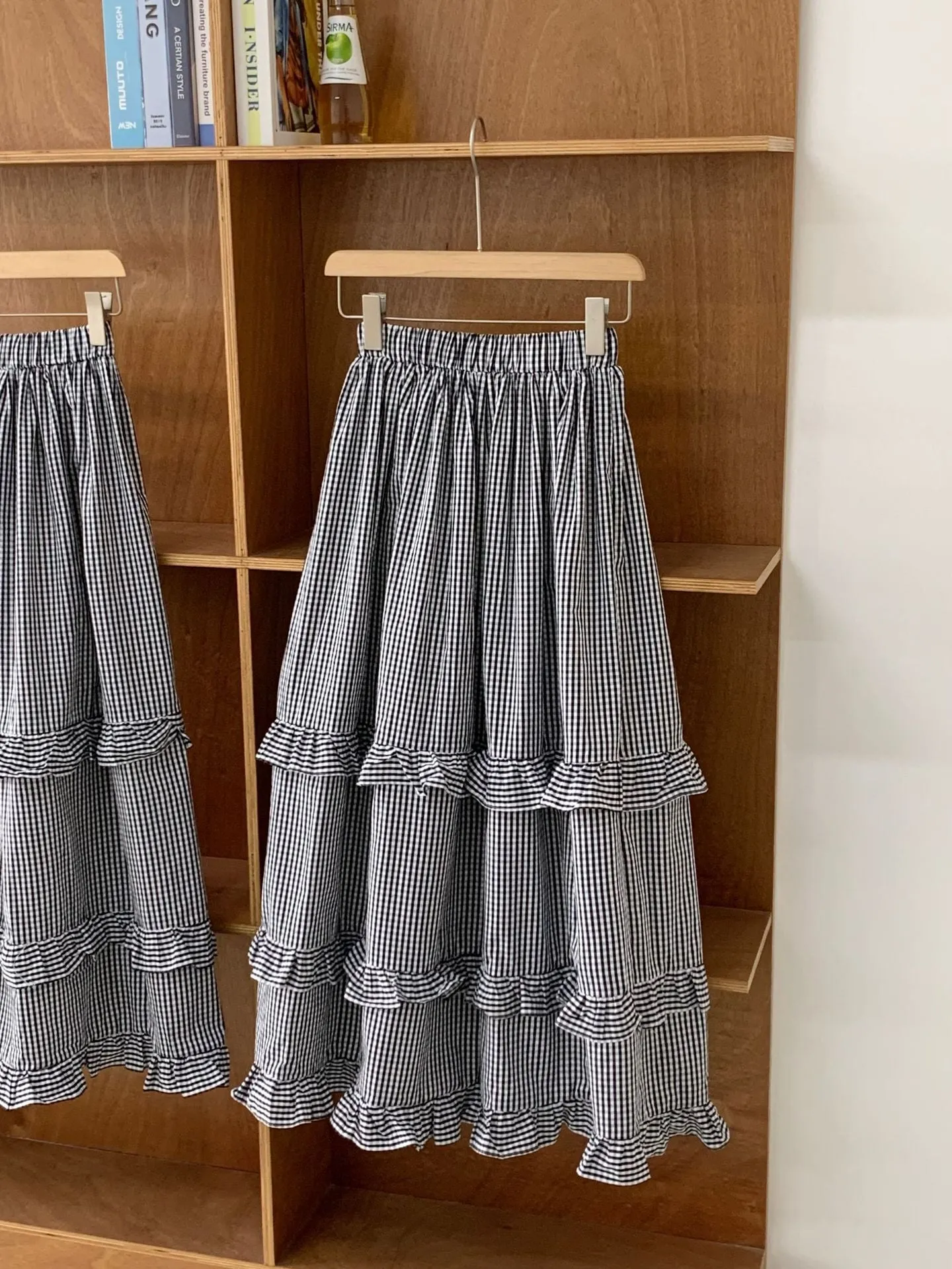 Plaid wood ear skirt