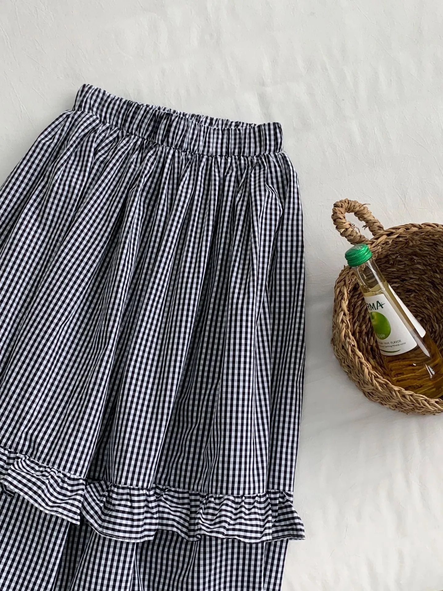 Plaid wood ear skirt