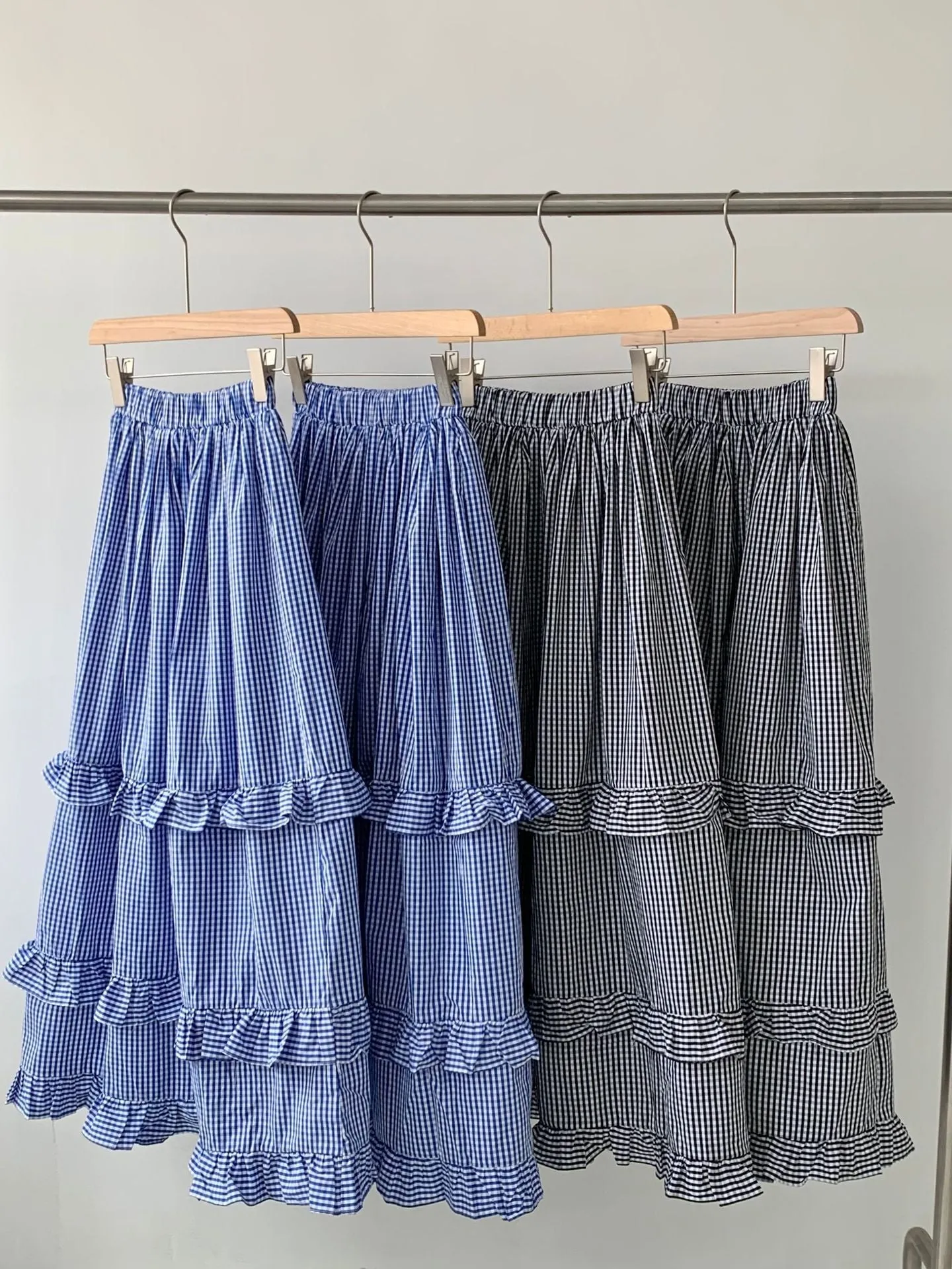 Plaid wood ear skirt