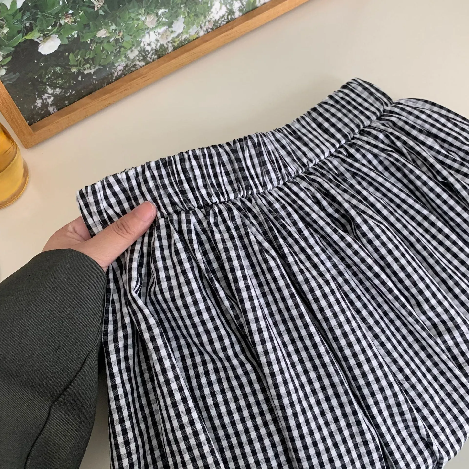 Plaid wood ear skirt