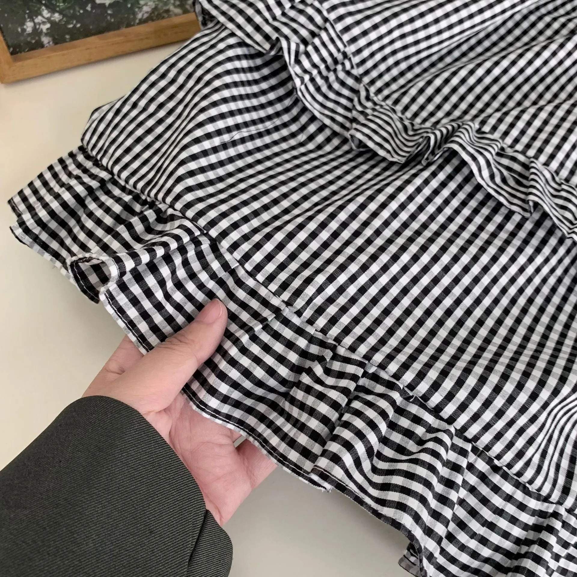 Plaid wood ear skirt