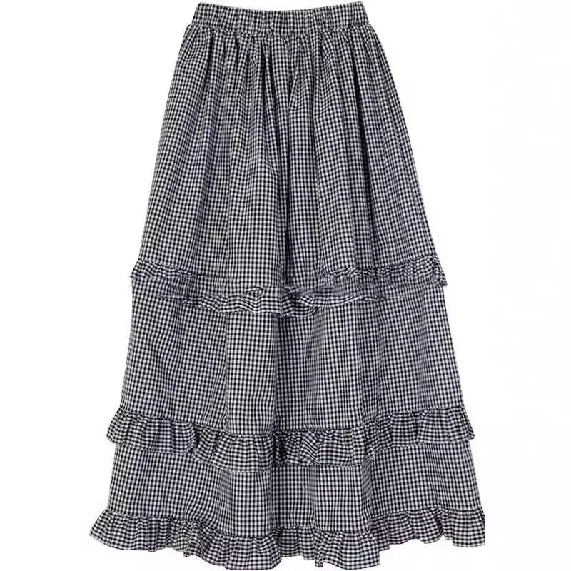Plaid wood ear skirt