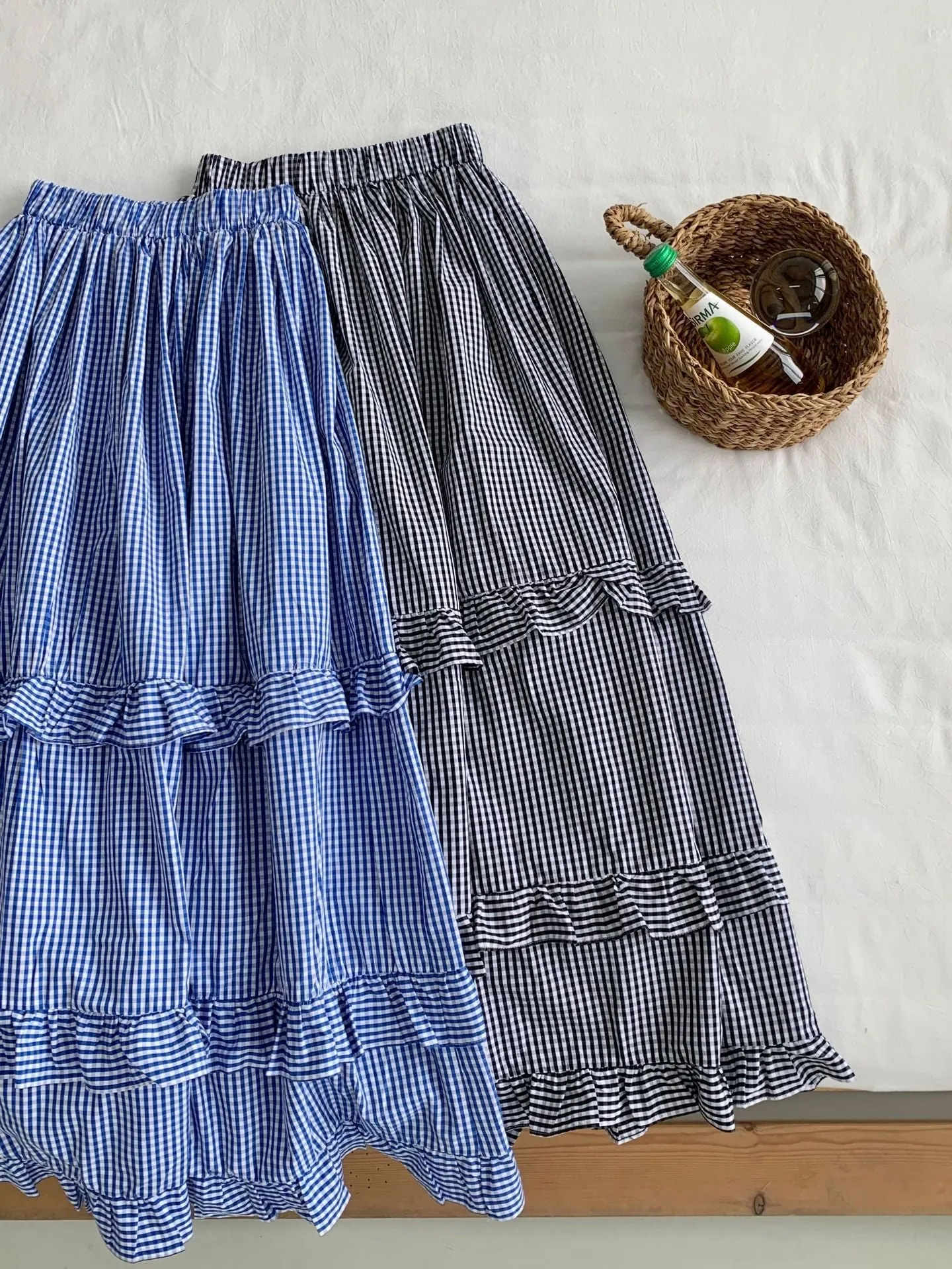Plaid wood ear skirt