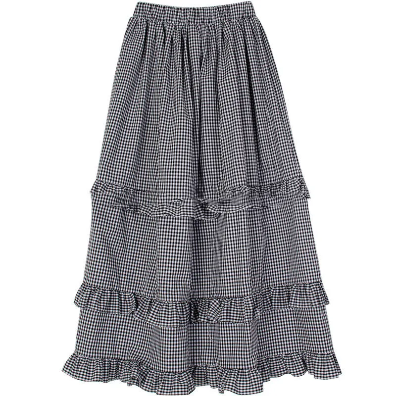 Plaid wood ear skirt