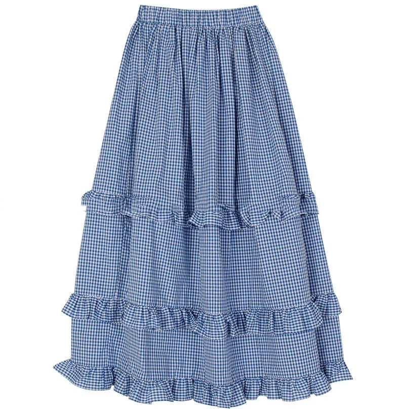 Plaid wood ear skirt