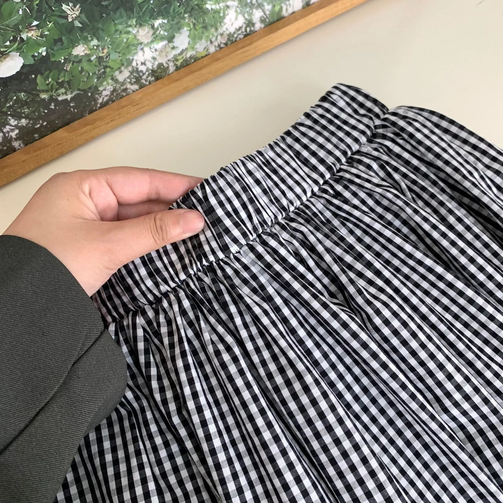 Plaid wood ear skirt