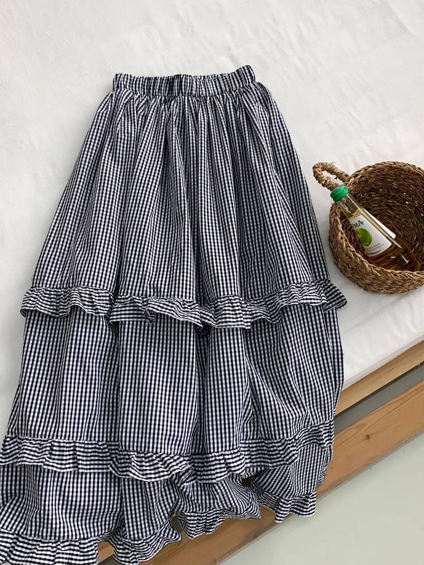 Plaid wood ear skirt