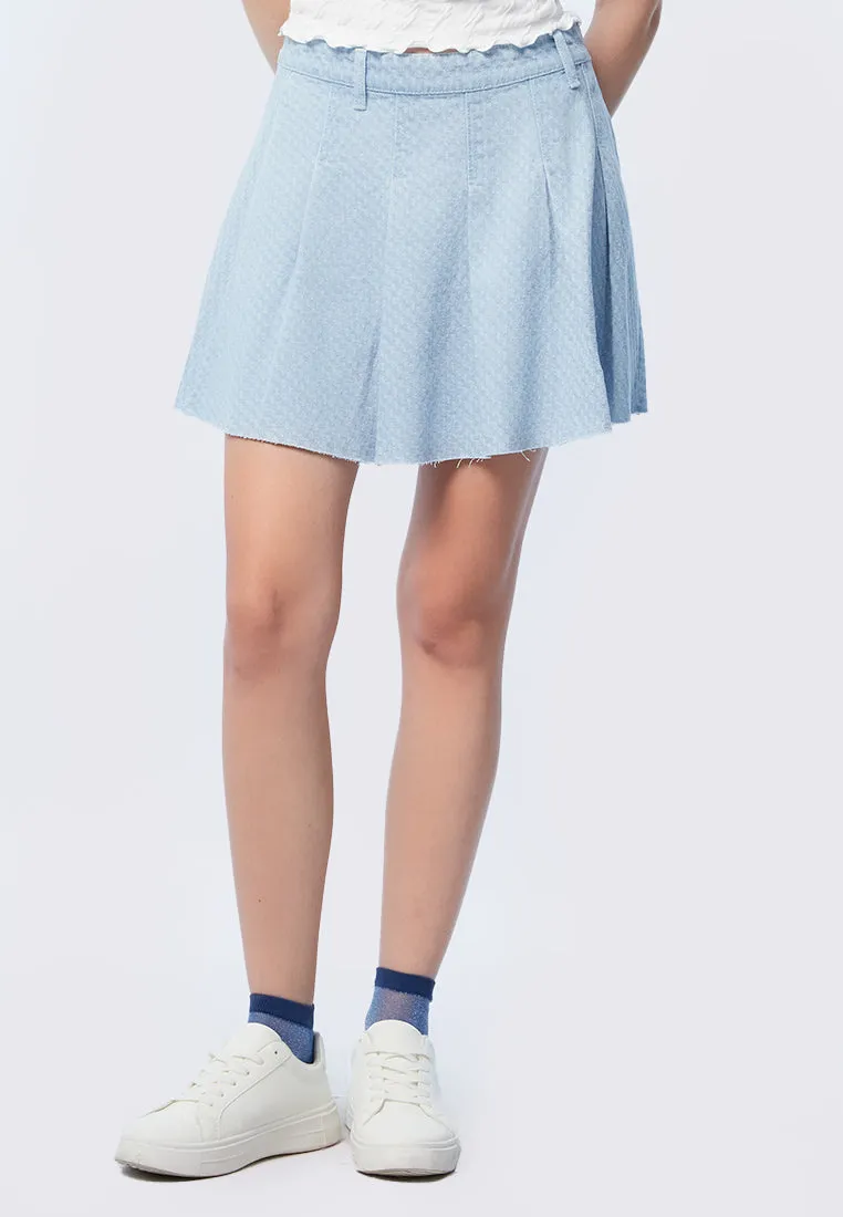 Pleated Denim Mini Skirt