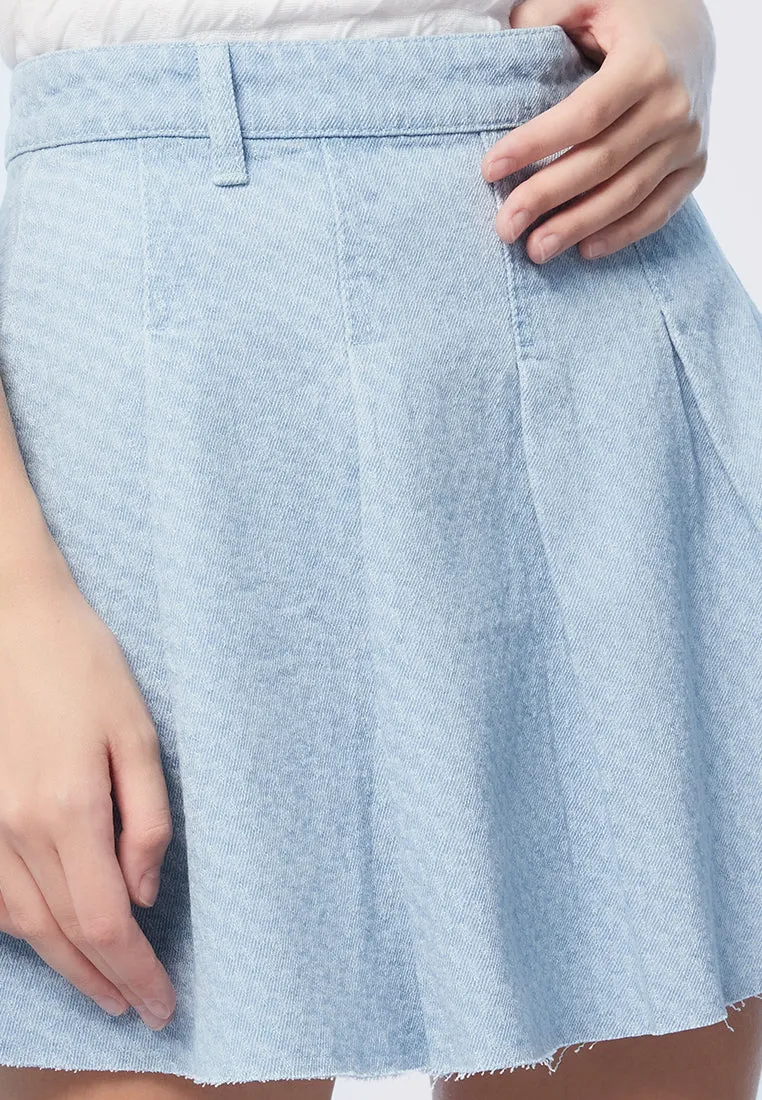 Pleated Denim Mini Skirt