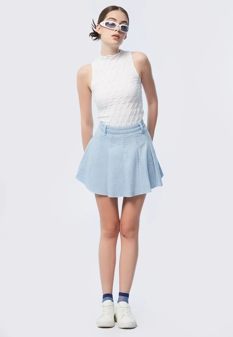 Pleated Denim Mini Skirt