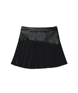 POSHERD Leather-Like Block Pleated Skirt - Black