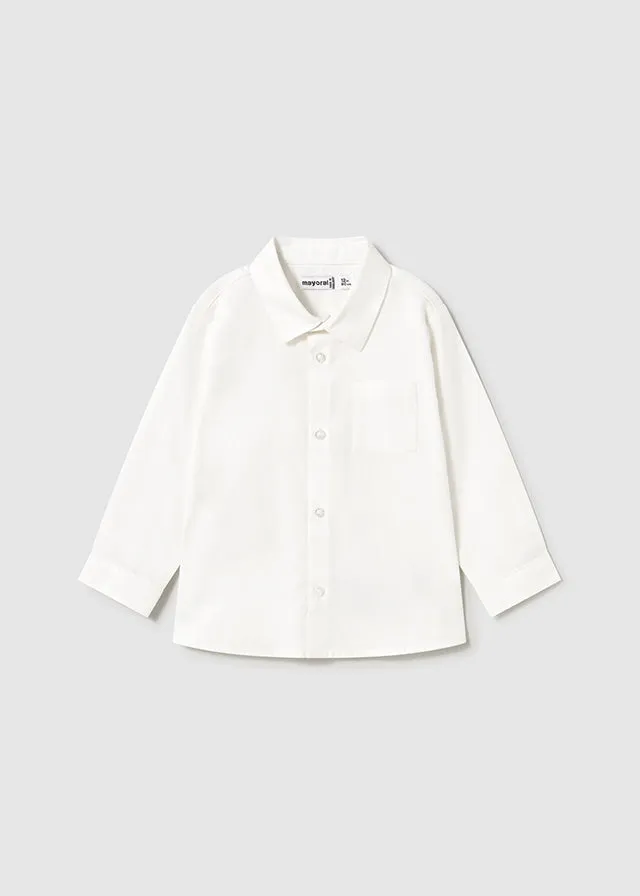 Pre-Order Mayoral 124 White Long Sleeve Shirt, Mayoral 1576 Charcoal Trousers and Mayoral 1302 Peach Jumper