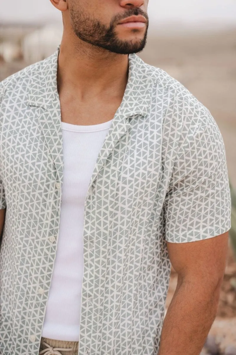 Printed Shirt in Soft Sage/White Doodle Geo