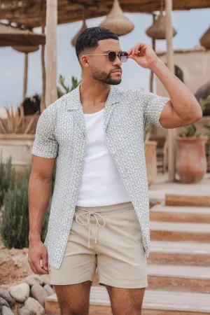Printed Shirt in Soft Sage/White Doodle Geo