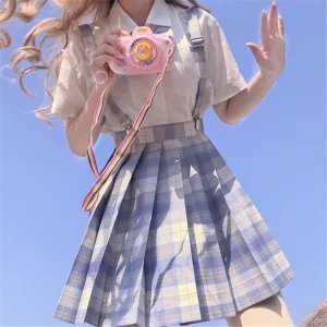 "JK LIGHT BLUE PLAID PLEATED" SKIRT / TIE N073007
