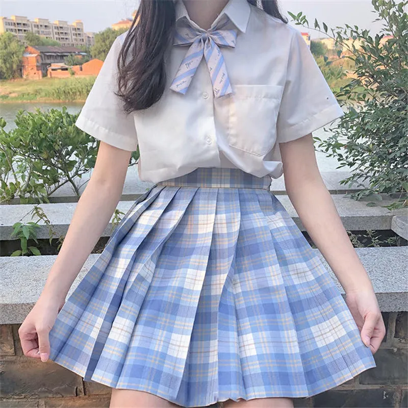 "JK LIGHT BLUE PLAID PLEATED" SKIRT / TIE N073007