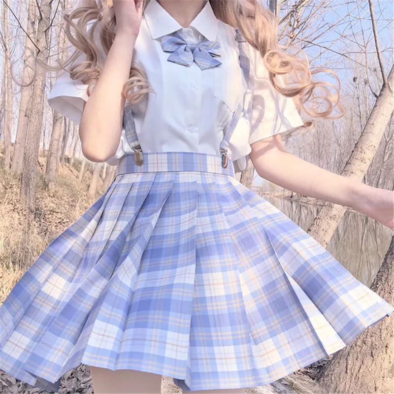 "JK LIGHT BLUE PLAID PLEATED" SKIRT / TIE N073007