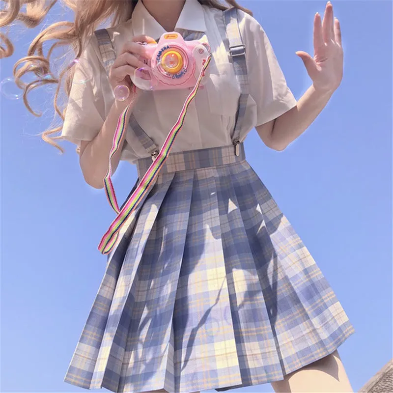 "JK LIGHT BLUE PLAID PLEATED" SKIRT / TIE N073007