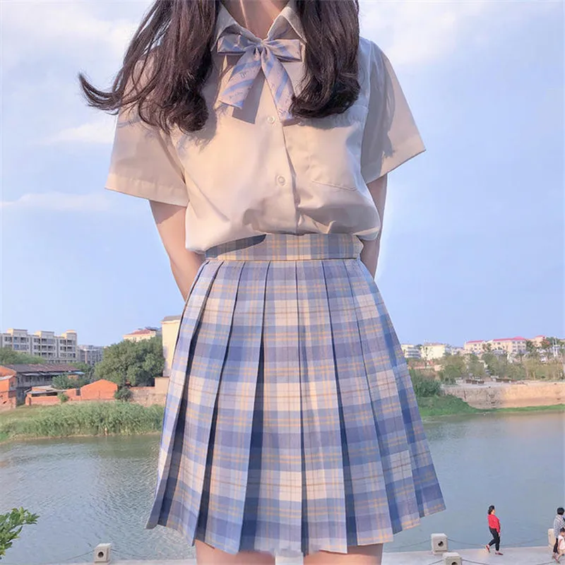 "JK LIGHT BLUE PLAID PLEATED" SKIRT / TIE N073007