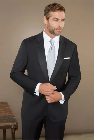 "Monticello" Black 1-Button Peak Tuxedo (2-Piece Set)