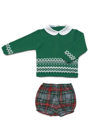 "Reuben" Moss Green Knit Top & Tartan Jam Pants