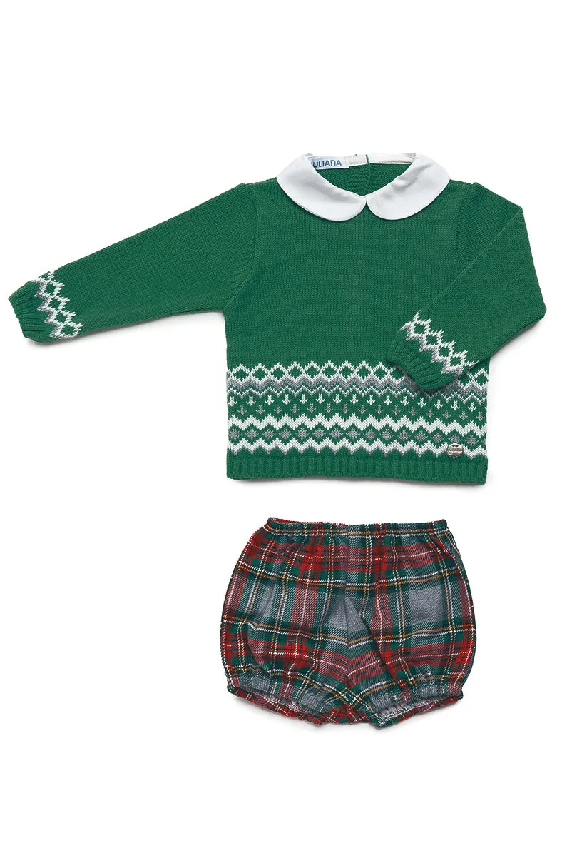 "Reuben" Moss Green Knit Top & Tartan Jam Pants