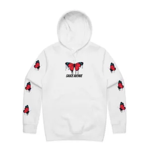 Red Passion Butterfly Drip | White Hoodie (Sleeves)