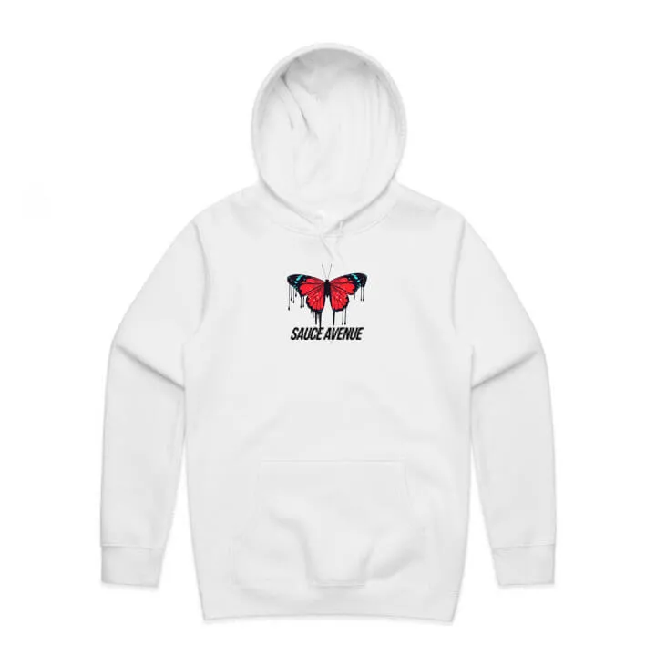 Red Passion Butterfly Drip | White Hoodie (Sleeves)