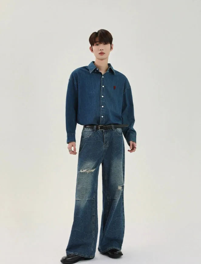 Ripped Wide-Leg Jeans