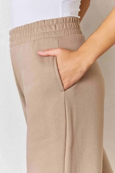 Risen Wide Waistband Slit Wide Leg Pants