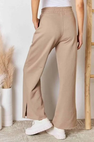 Risen Wide Waistband Slit Wide Leg Pants