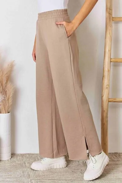 Risen Wide Waistband Slit Wide Leg Pants