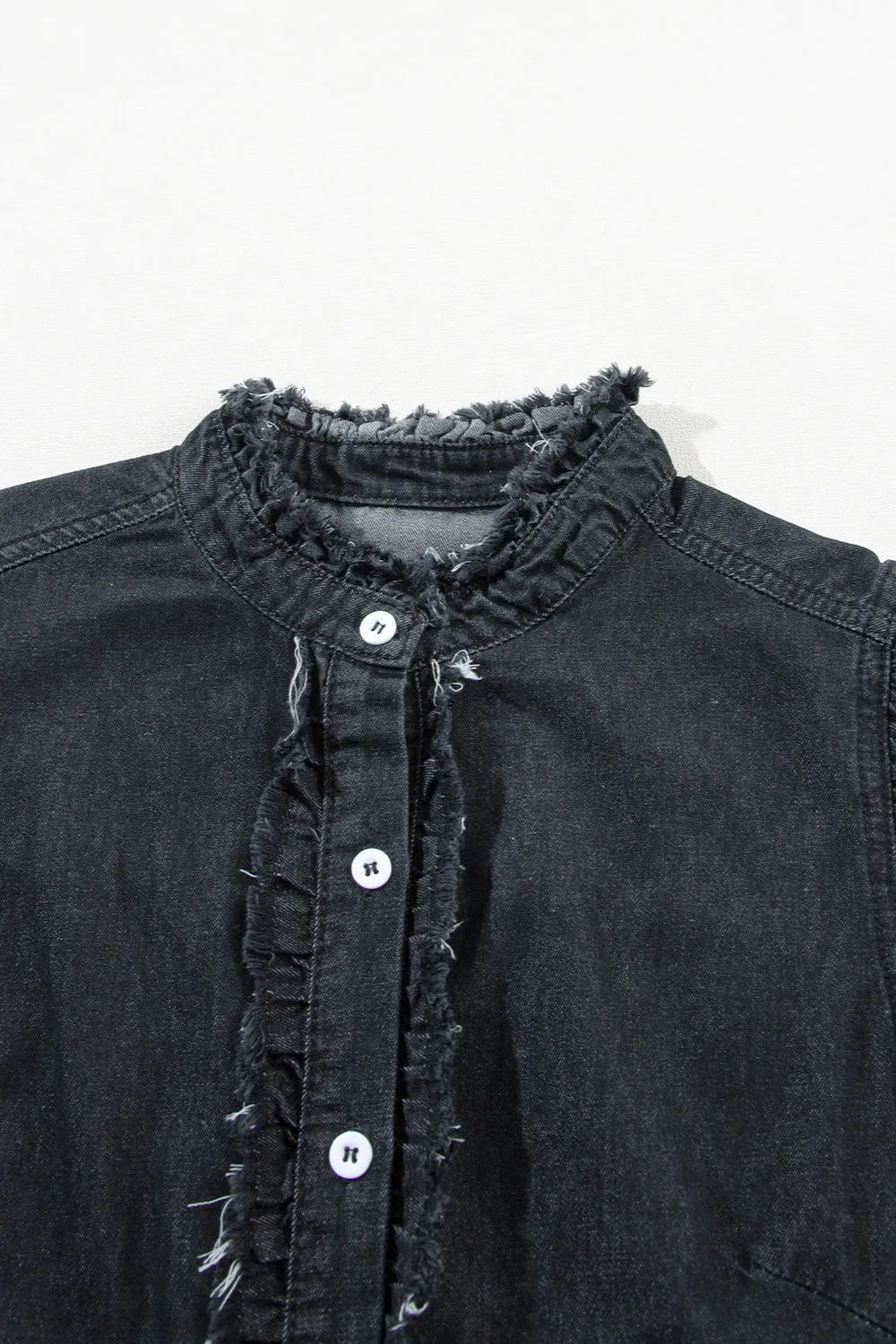Rosemary Raw Hem Button Up Cap Sleeve Denim Top