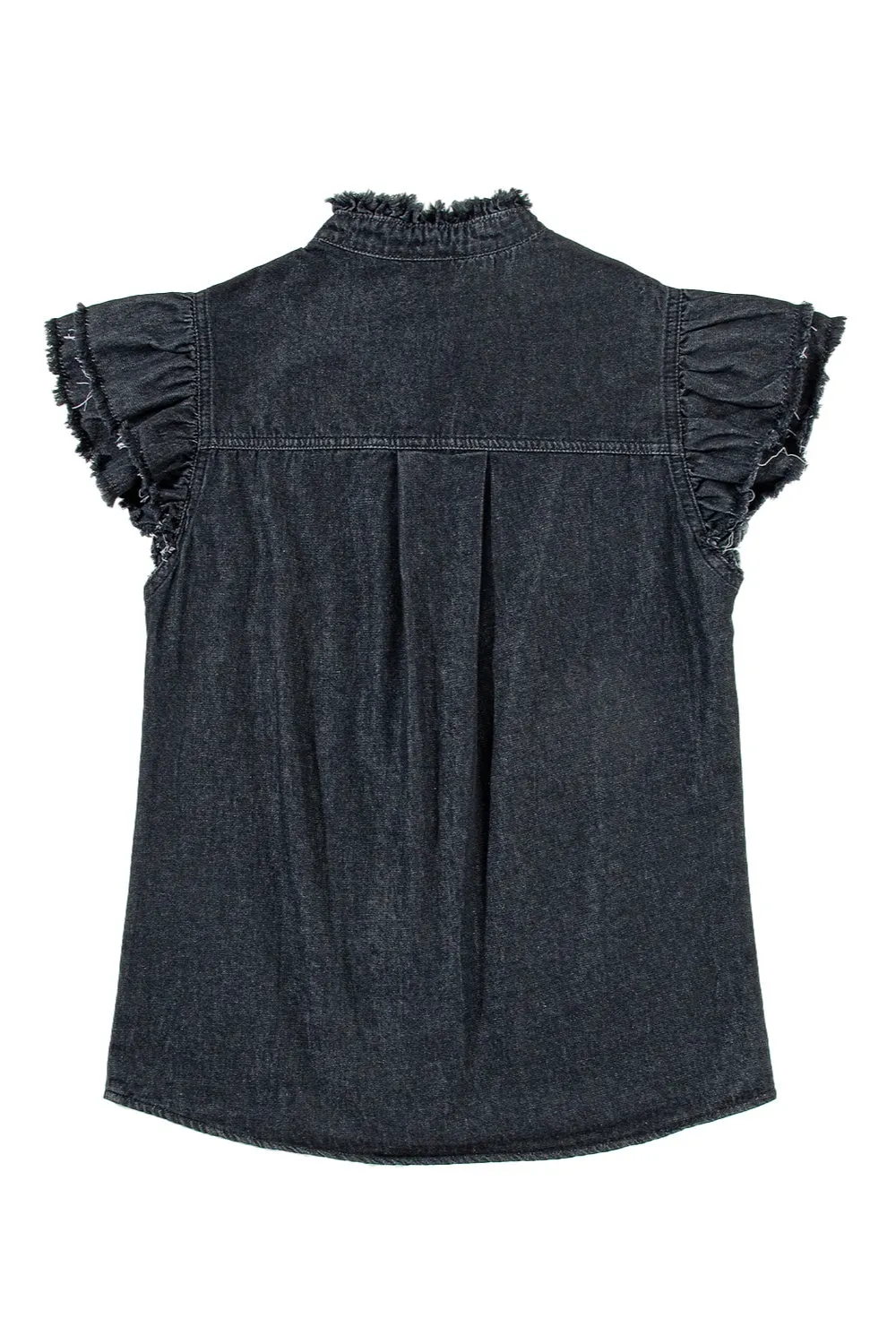 Rosemary Raw Hem Button Up Cap Sleeve Denim Top